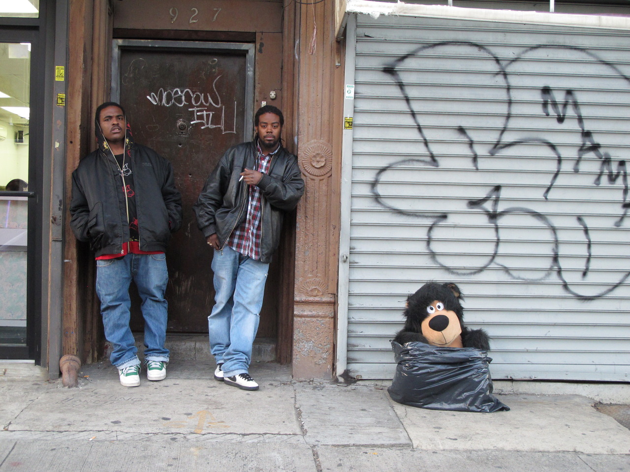 TOUGH GUYS WITH TEDDY BEAR (IN GARBAGE BAG) BEDSTUY